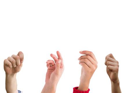 Diverse hands in celebration with interactive transparent background
