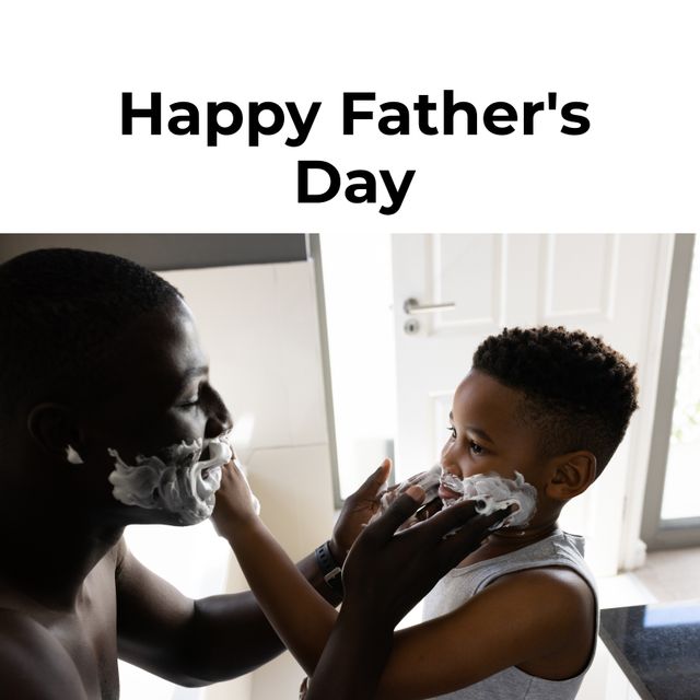 Father and Son Celebrating Happy Father's Day in Bathroom - Download Free Stock Templates Pikwizard.com