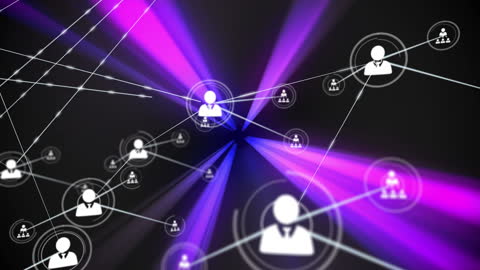 Profile Icons Connecting with Neon Lights on Digital Interface