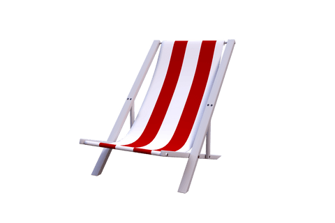 Transparent sunbed with red and white stripes