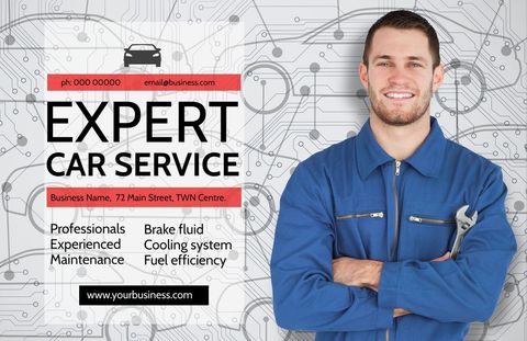 Confident mechanic promoting reliable car service