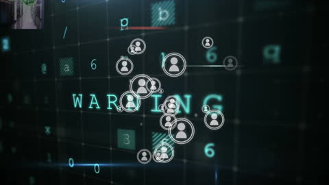 Digital Security Alert with Floating Icons and Warning Signal