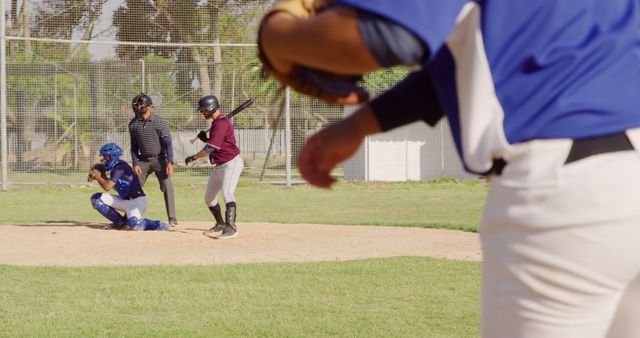 Baseball Game Action with Batter, Pitcher and Umpire - Download Free Stock Images Pikwizard.com