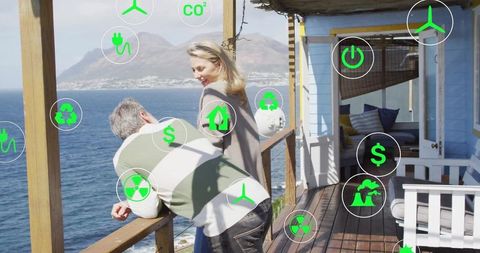 Couple enjoying eco-friendly coastal getaway with scenic view