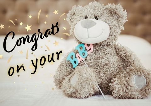 Celebratory Teddy Bear for Newborn Baby Announcement - Download Free Stock Templates Pikwizard.com