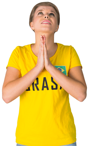 Transparent Brazilian Football Fan Praying with Excitement