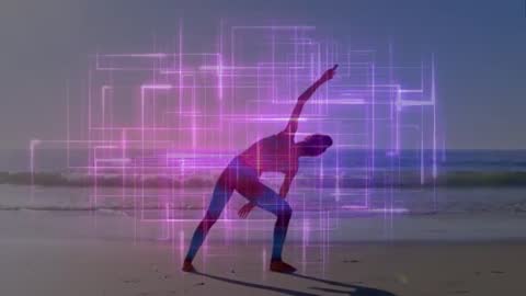 Yoga and Digital Art Fusion on Tranquil Beach
