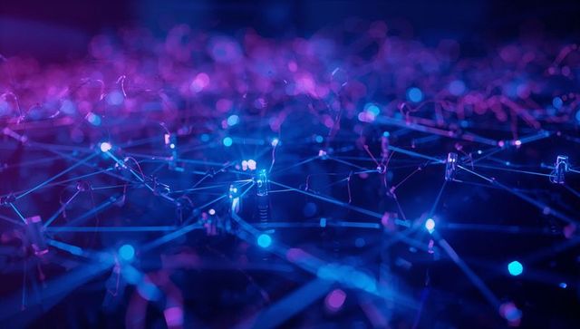 Neon Cyber Network with Glowing Nodes and Connecting Lines