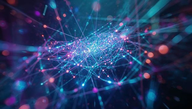 Futuristic Digital Network with Glowing Nodes in Cyberspace