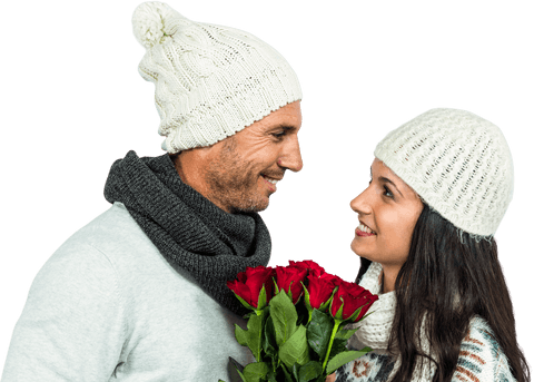 Transparent Loving Couple Smiling Holding Roses Romantic Concept