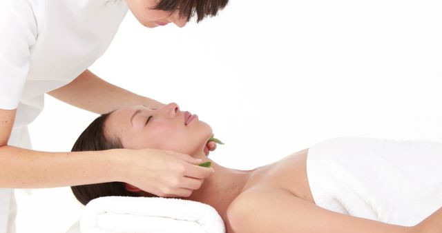 Aesthetician Performing Facial and Neck Treatment on Female Client - Download Free Stock Images Pikwizard.com