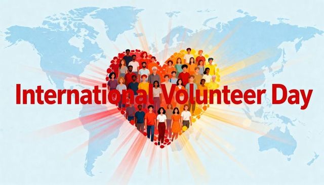 International volunteer day heart of diverse volunteers celebrating global unity