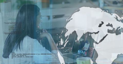 Global Business Concept with Woman on Video Call and Digital Data