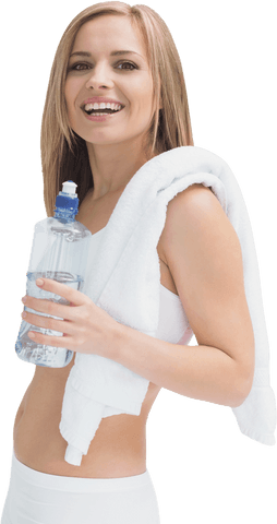 transparent portrait of woman holding water bottle after workout - Download Free Stock Videos Pikwizard.com