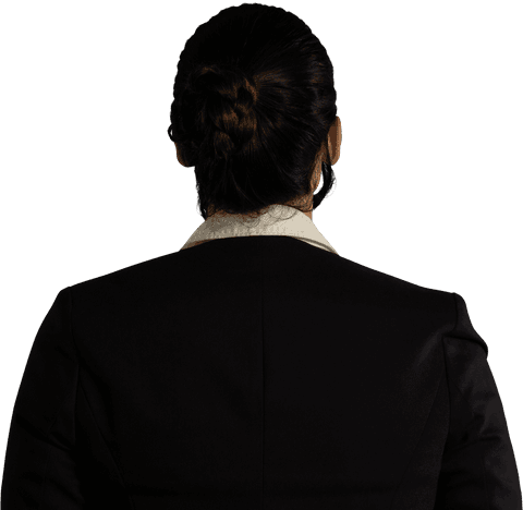 Transparent View Woman in Professional Attire, Rear Perspective