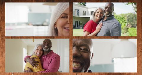 Joyful Senior Couple Embracing at Home Respective Backgrounds
