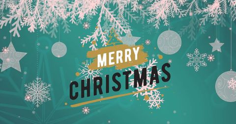 Festive Merry Christmas Banner with Snowflakes and Ornaments