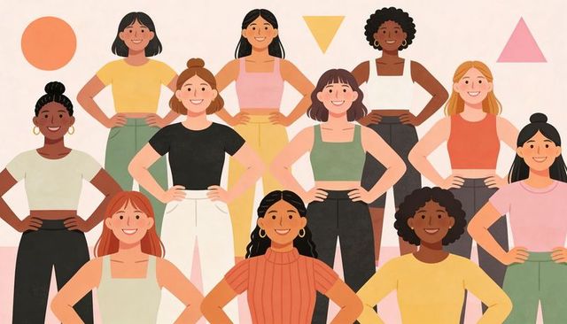 Strong diverse women standing together in pastel colors showing unity and solidarity