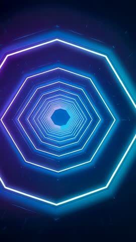 Neon Hexagon Tunnel Loop Pulsing Inward Cyber Futuristic Vertical Video Background