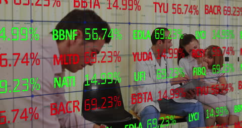 Financial Data Displayed in Hospital Waiting Room Scene