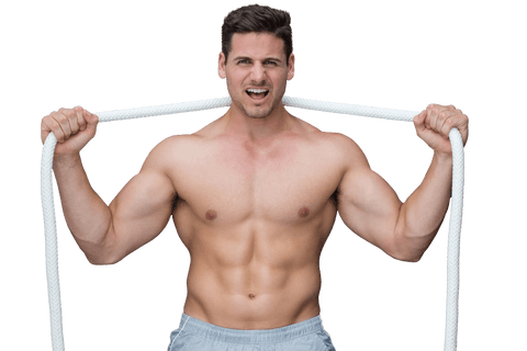Muscular Sportsman Holding Rope on Transparent Background
