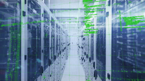 Futuristic Server Room with Digital Interference