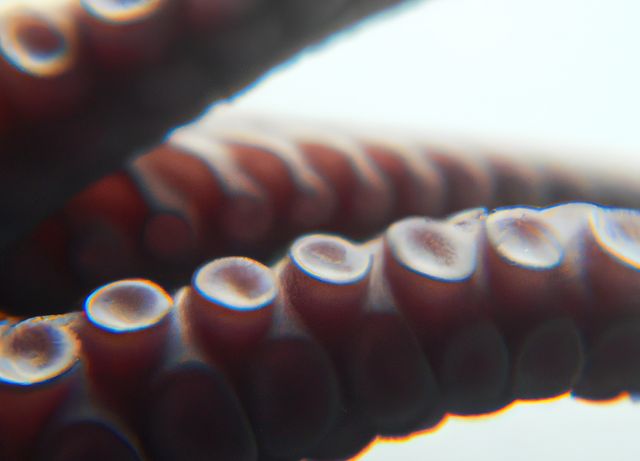 Close-up view of octopus tentacles featuring detailed textures and suckers. Useful for marine biology content, educational materials on marine life, and nature documentaries.