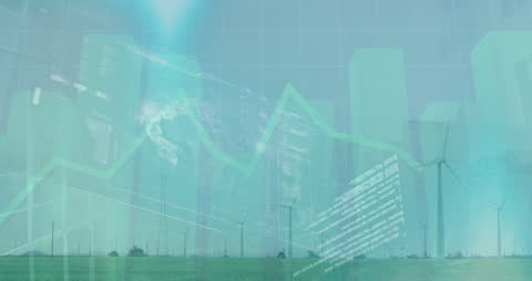 Futuristic Overlay of Financial Data and Renewable Energy