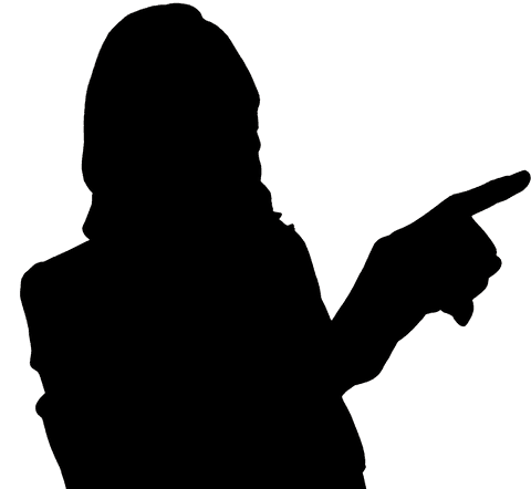 Businesswoman silhouette pointing at transparent background