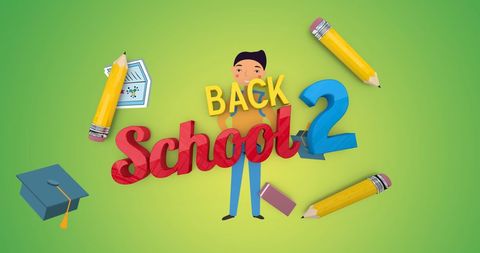 Back to School 2 with Colorful Supplies on Green Background