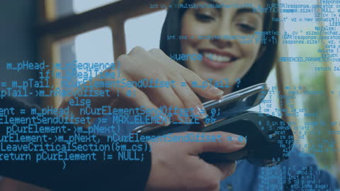 Digital Payment Technology Overlaid with Code Animation