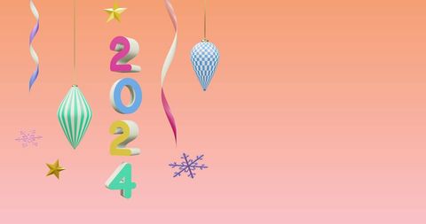 2024 wall decor with festive christmas ornaments on gradient background