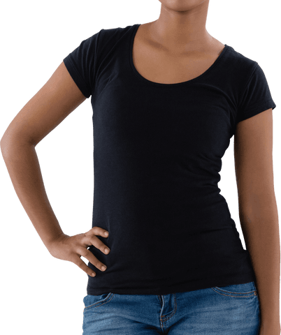 Woman in Black T-Shirt and Jeans with Transparent Background