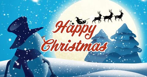 Festive Christmas Card with Snowman and Santa's Sleigh - Download Free Stock Images Pikwizard.com