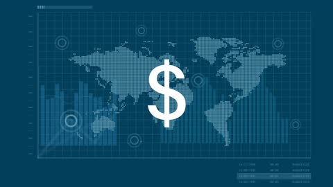Holographic Dollar Sign with World Map and Financial Graphs