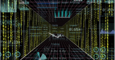 Futuristic Digital Interface Displaying Market Data and Diagrams
