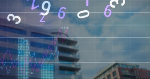 Animating Financial Data Processing Over Modern Cityscape Background