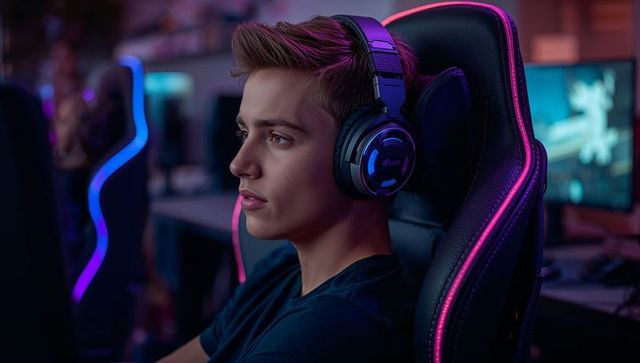 Focused teen gamer immersed in esports challenge