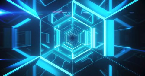 Futuristic Neon Tunnel with Geometric Blue Lights