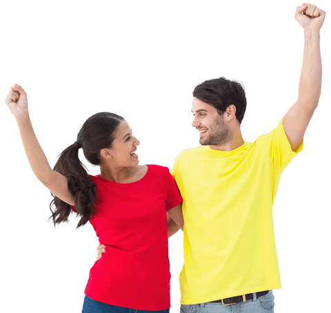Excited Diverse Couple Cheering with Joy, Transparent Background