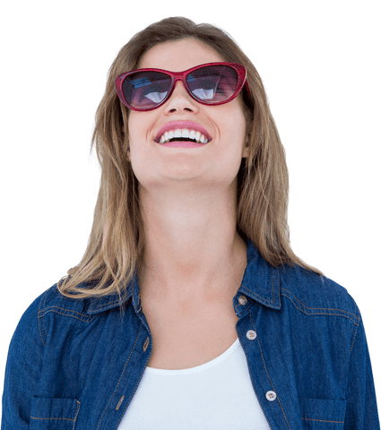 Transparent Background Happy Woman Smiling with Red Sunglasses