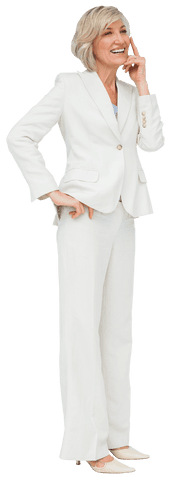 Happy Caucasian Businesswoman in White Suit on Transparent Background