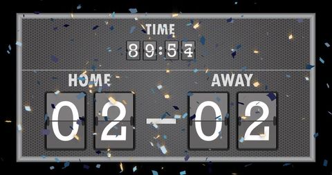 celebratory confetti falling over digital scoreboard - Download Free Stock Images Pikwizard.com