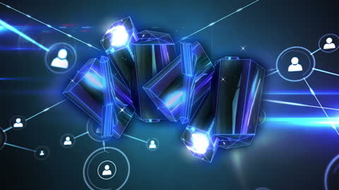 Digital Networking Concept with Abstract Glowing Crystals
