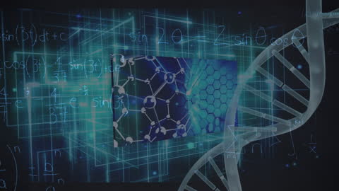 3D DNA Strand with Mathematical Equations Overlay
