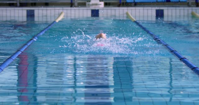 Person Swimming in Indoor Pool with Distinct Lanes - Download Free Stock Images Pikwizard.com