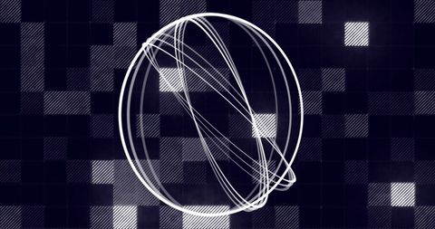 Abstract Sphere with White Lines on Dark Checkered Pattern