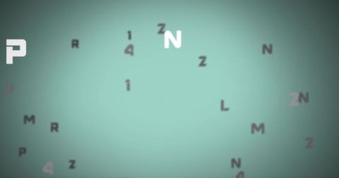 Floating numbers and letters on green background