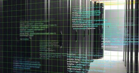 Data Processing with Digital Grid Overlay in Server Room - Download Free Stock Images Pikwizard.com