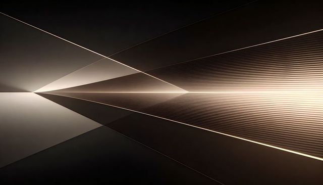 Abstract geometric triangles converging to vanishing point with warm linear lighting